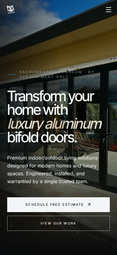 FoldTech Doors website concept shown on a phone screen